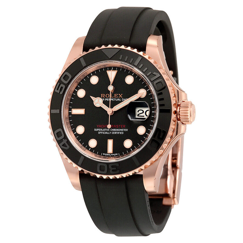 Rolex Yacht-Master Automatic Black Dial 18kt Everose Gold Black Rubber Strap Men's Watch BKSRS#116655 - Watches of America