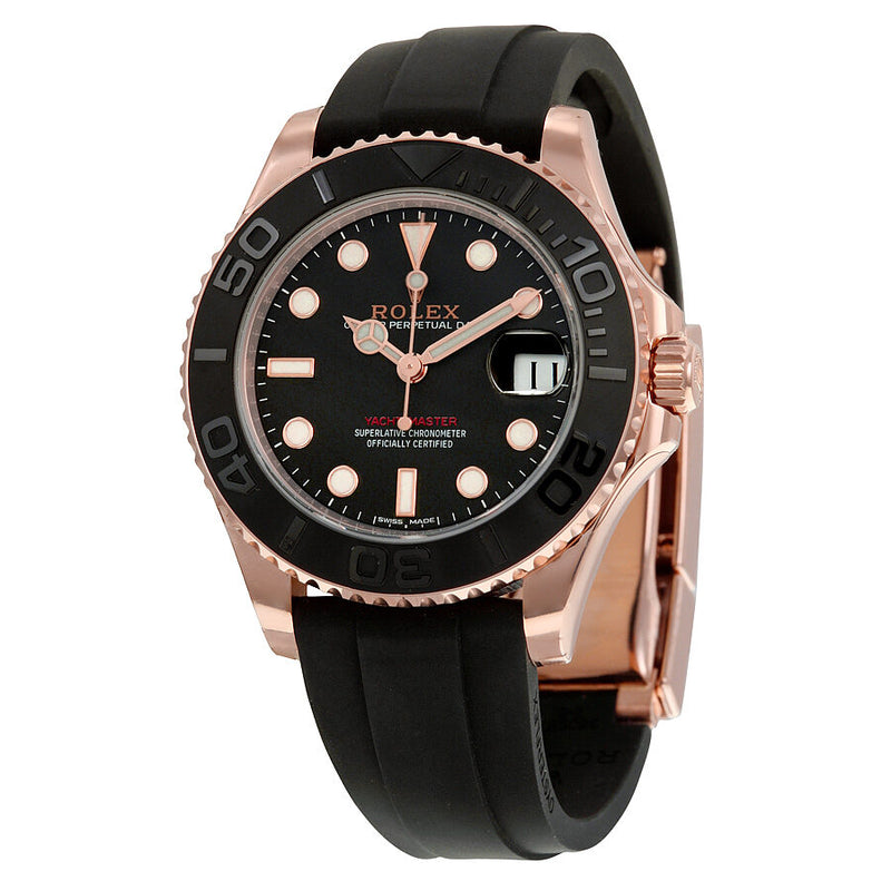Rolex Yacht-Master Automatic Black Dial 18kt Everose Gold Black Rubber Strap Unisex Watch BKSRS#268655 - Watches of America