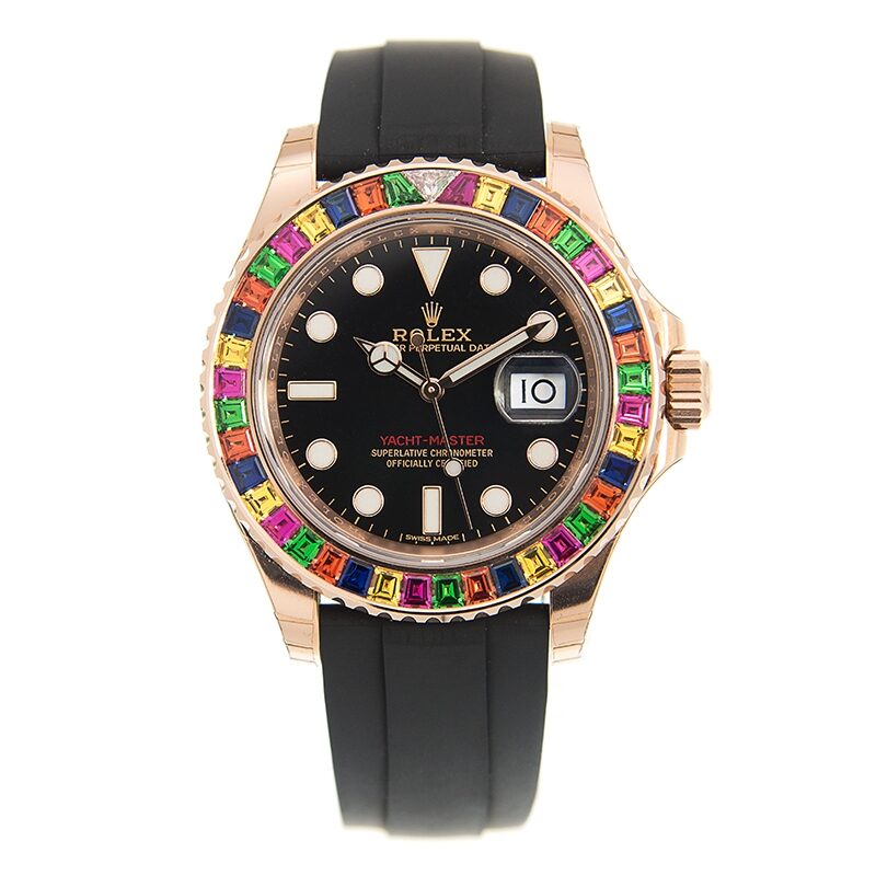 Rolex Yacht-Master Rainbow Sapphire Bezel 'HARIBO' Black Dial Watch BKSR#116695 - Watches of America