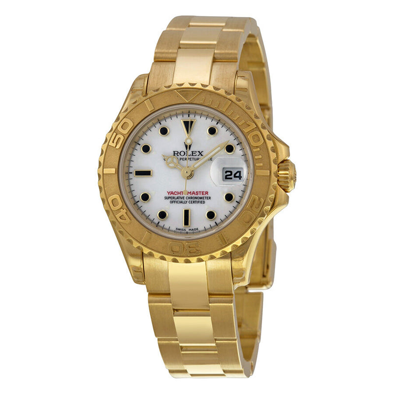 Rolex Yacht-Master White Dial 18K Yellow Gold Oyster Bracelet Automatic Ladies Watch #169628WSO - Watches of America