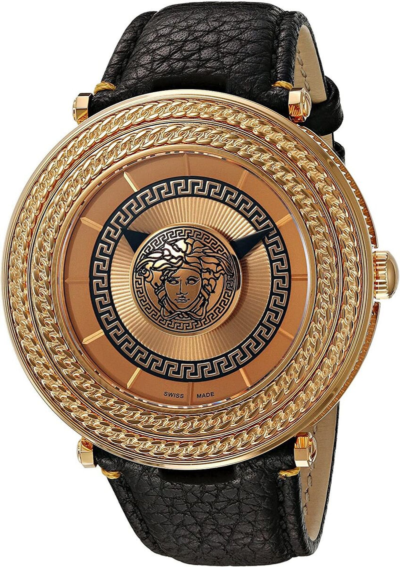 Versace V-Metal Icon Brown Leather Strap Men's Watch  VQL010015 - Watches of America