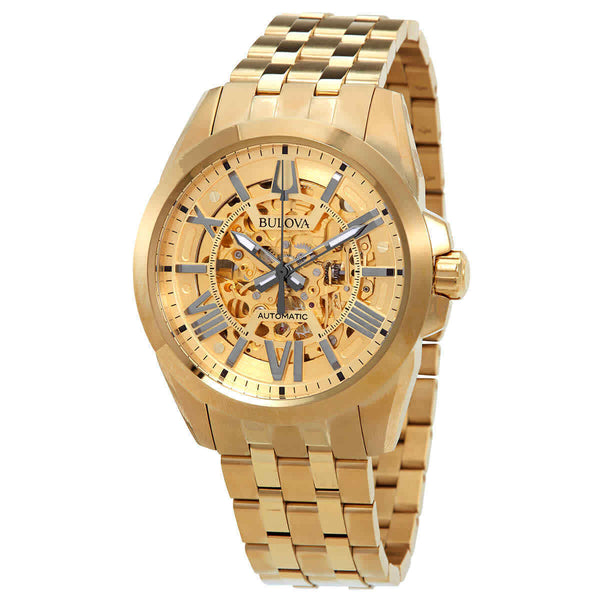 Bulova Shutton Automatic Gold Skeleton Dial Men's Watch 97A162