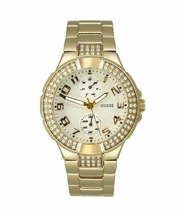 Guess Ladies Quartz with Beige Dial Analogue Display and Gold Stainless Steel Strap Women's Watch  W15072L1 - Watches of America