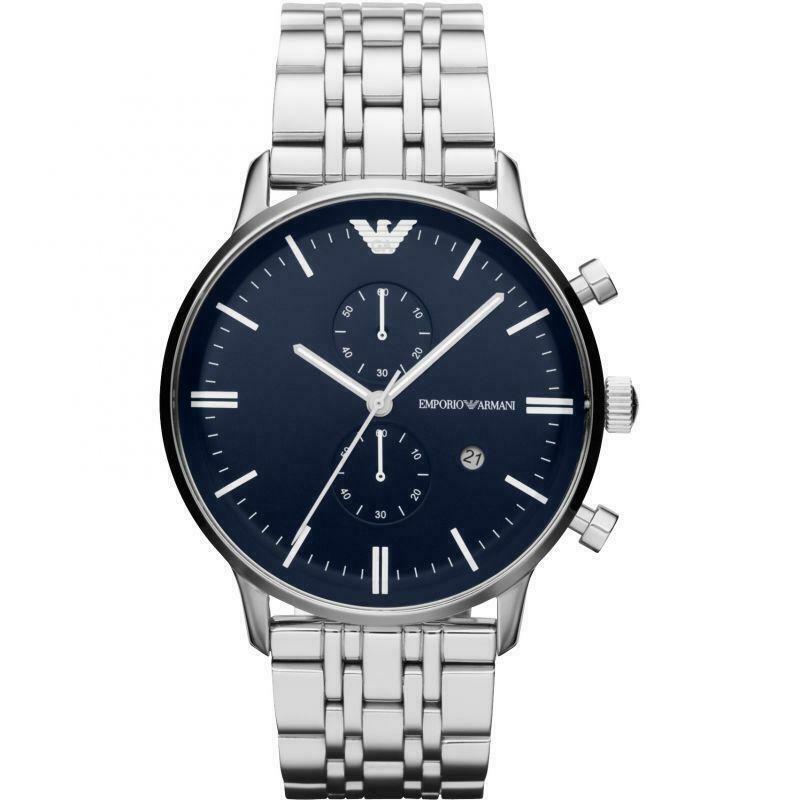 Emporio Armani Blue Dial Silver Men's Watch#AR80013 - Watches of America