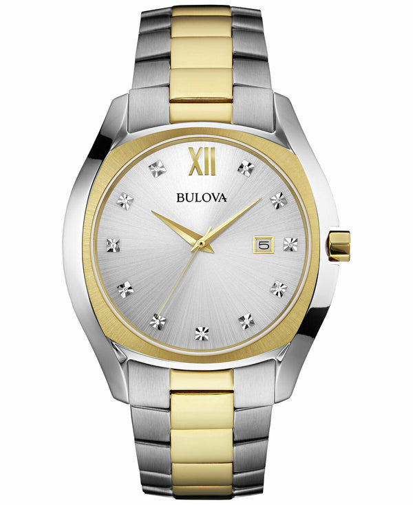 Reloj Bulova clásico de cuarzo con esfera plateada y diamante para hombre 98D125