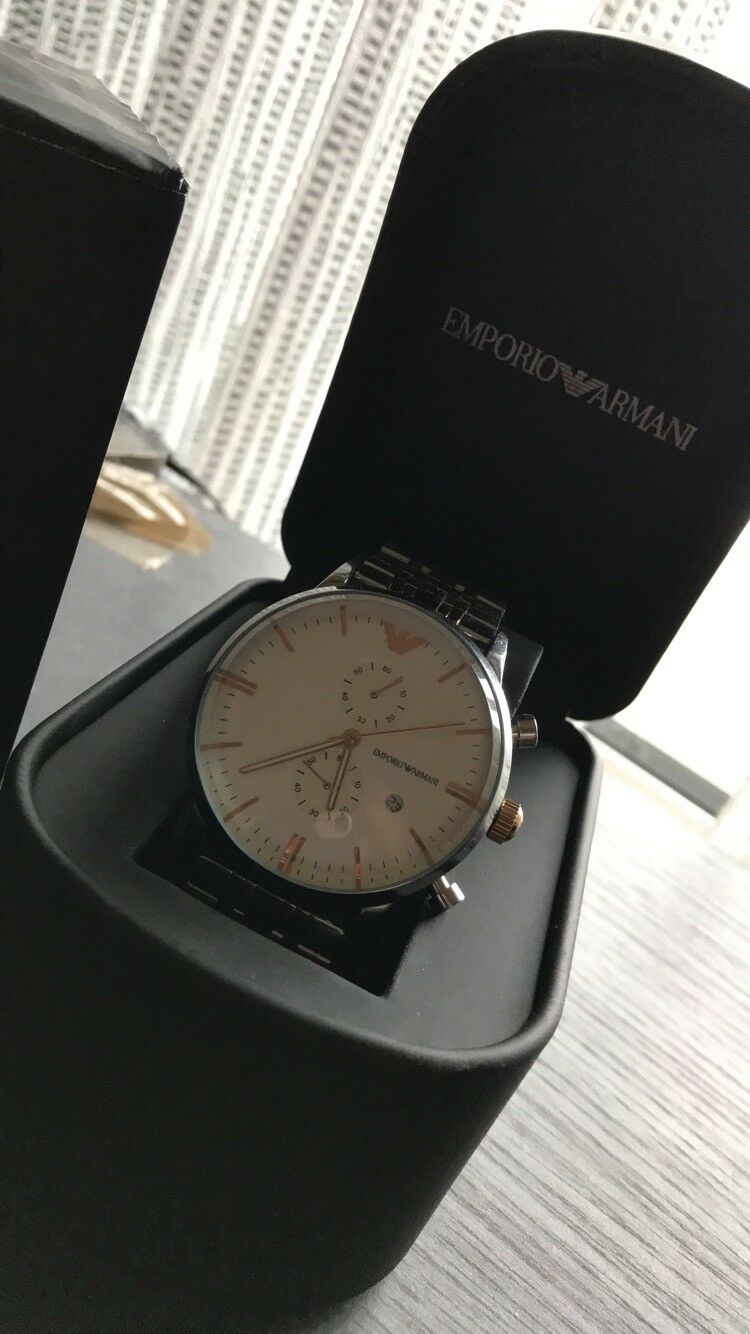 Emporio Armani Steel Two Tone Silver Rose Gold Chronograph Men's Watch#AR0399 - Watches of America #4