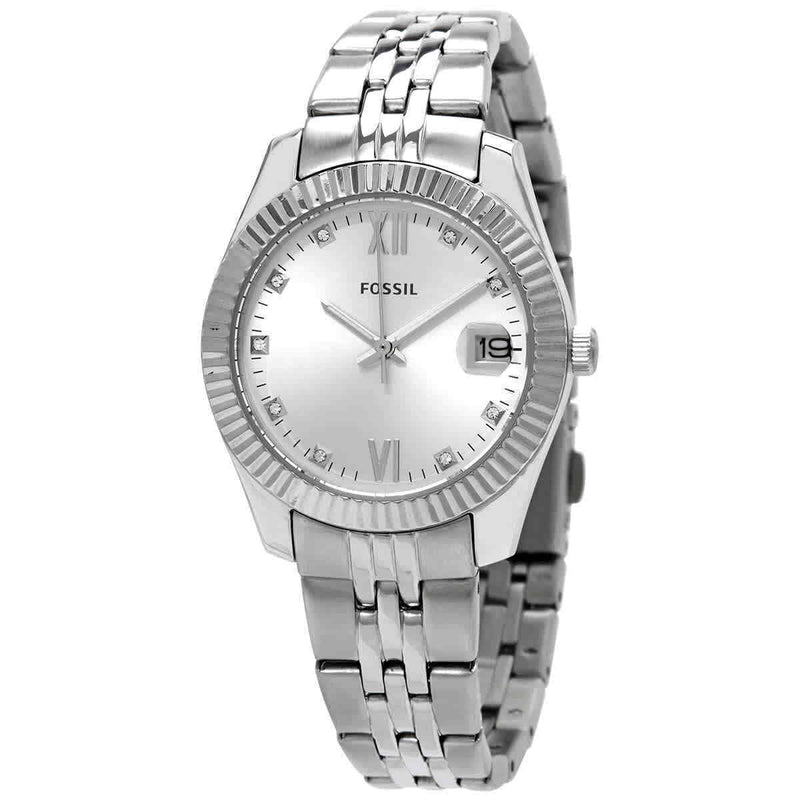 Fossil Scarlette Mini Quartz Crystal Silver Dial Ladies Watch ES4897