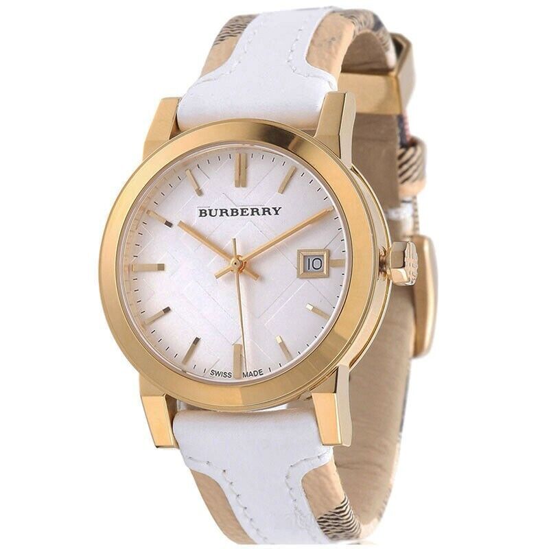 Burberry Women's Large Check Leather Strip On Fabric  Women's Watch  BU9110 - Watches of America