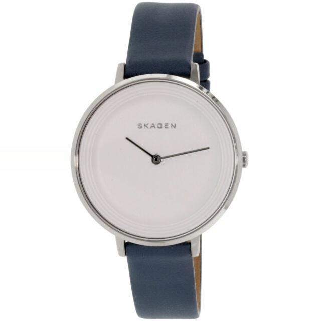 Skagen Ditte White Dial Blue Leather Strap Ladies Watch  SKW2335 - Watches of America