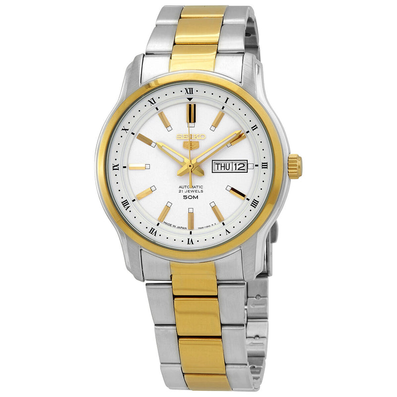 Seiko 5 Automatic Silver Dial Two-tone Men's Watch #SNKP14J1 - Watches of America