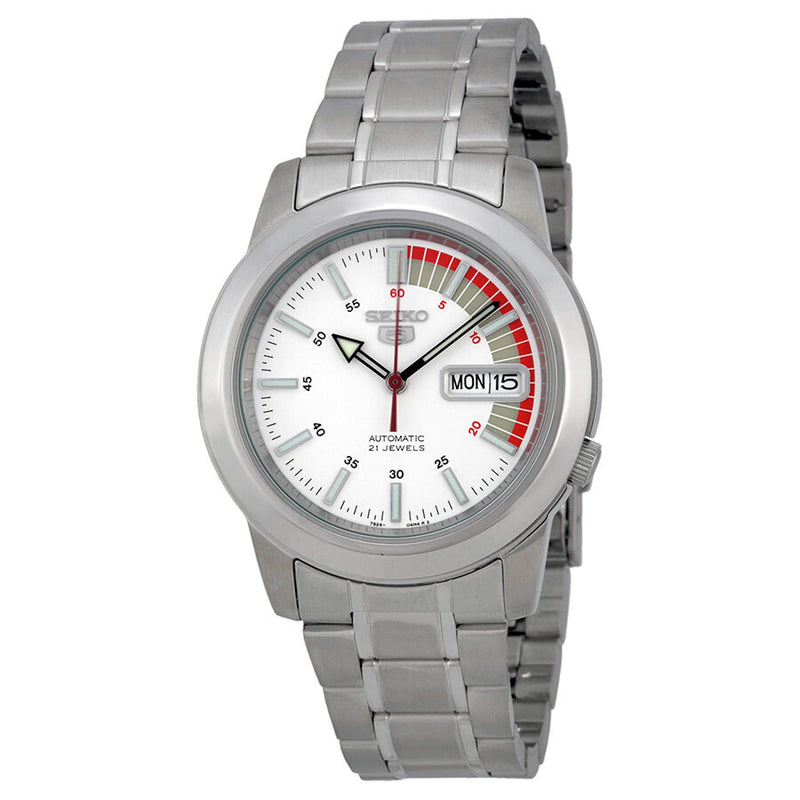 Seiko 5 Automatic White Dial Stainless Steel Men's Watch #SNKK25 - Watches of America