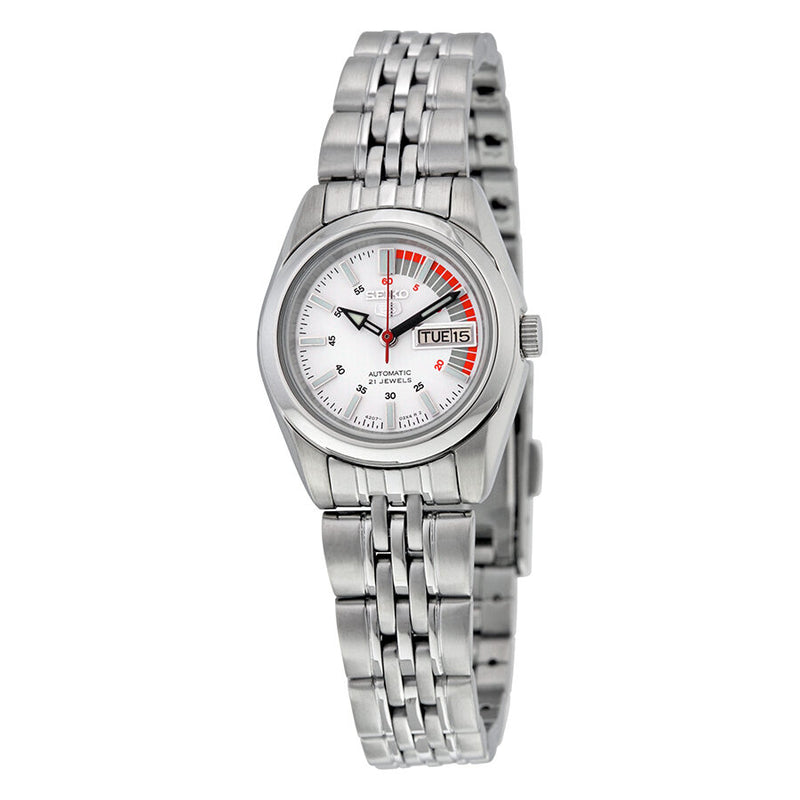 Seiko 5 Automatic White Dial Stainless Steel Ladies Watch #SYMA41 - Watches of America