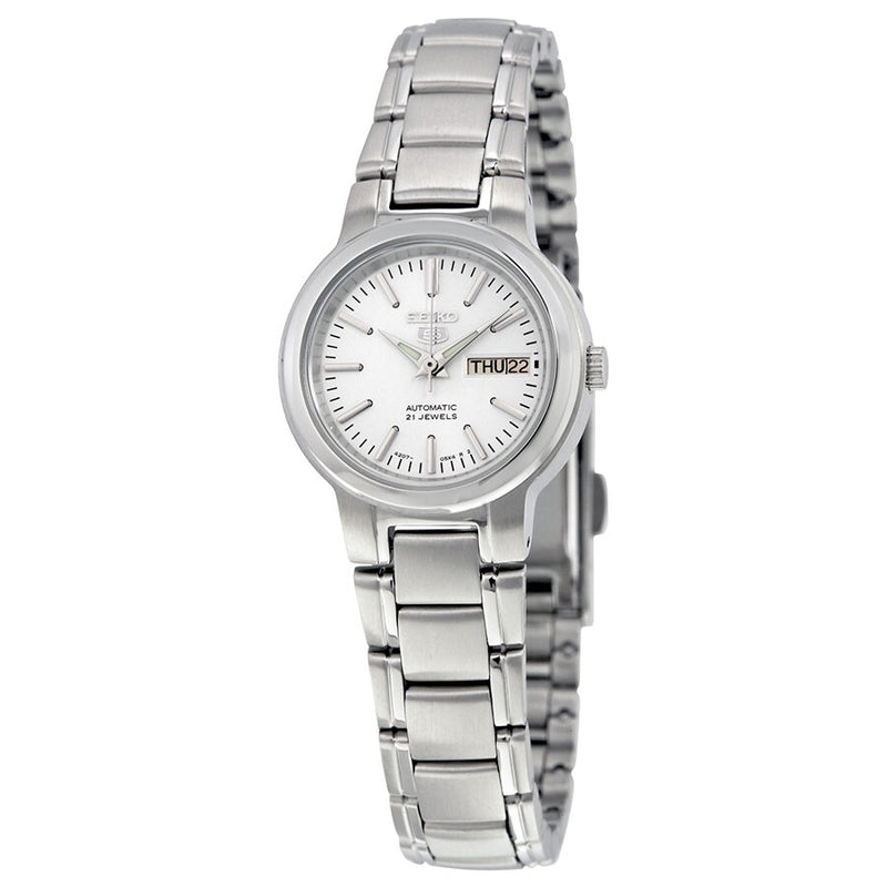 Seiko 5 Automatic White Dial Stainless Steel Ladies Watch #SYME39 - Watches of America