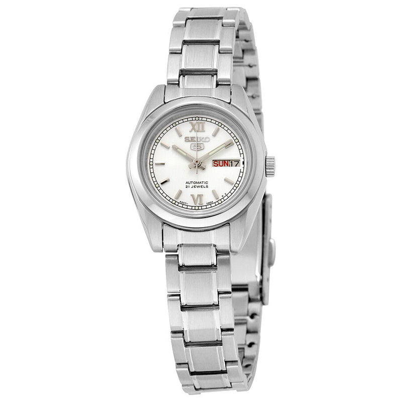 Seiko 5 Automatic White Dial Stainless Steel Ladies Watch #SYMK23 - Watches of America