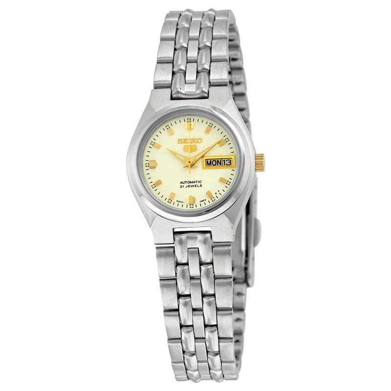 Seiko 5 Automatic White Dial Stainless Steel Ladies Watch #SYMK41 - Watches of America