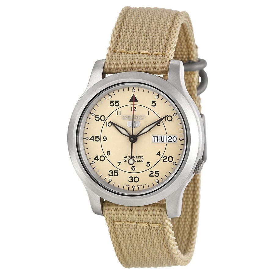 Seiko 5 Beige Dial Beige Canvas Men's Watch #SNK803 - Watches of America