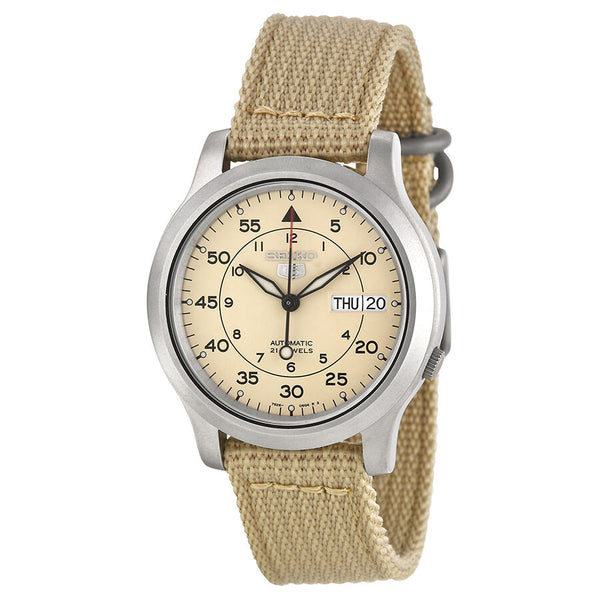 Seiko 5 Beige Dial Beige Canvas Men's Watch #SNK803 - Watches of America