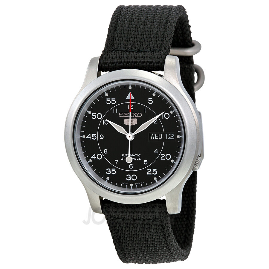 Seiko 5 Black Dial Black Canvas Automatic Men's Watch #SNK809 - Watches of America #7