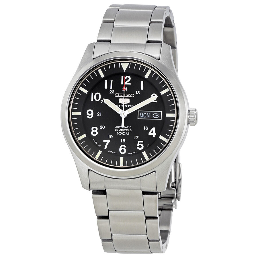 Seiko 5 Black Dial Stainless Steel Men's Watch #SNZG13J1 - Watches of America