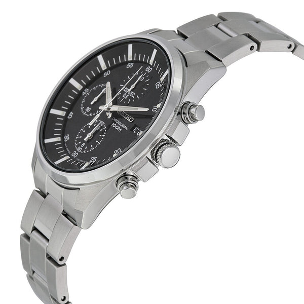 Seiko Chronograph Black Dial Stainless Steel Men's Watch #SNDC81 - Watches of America #2