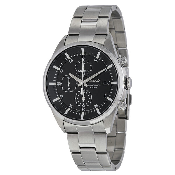 Seiko Chronograph Black Dial Stainless Steel Men's Watch #SNDC81 - Watches of America