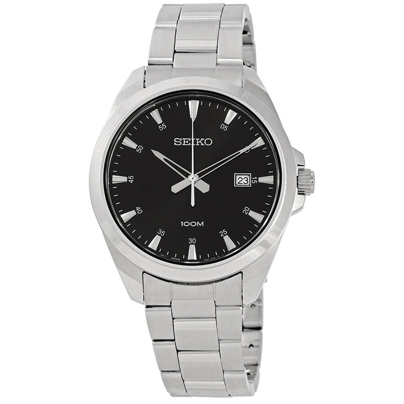 Seiko Black Dial Stainless Steel Men's Watch #SUR209 - Watches of America