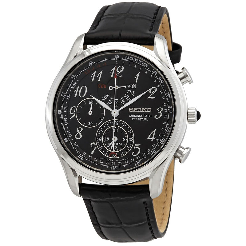 Seiko Chronograph Alarm Quartz Black Dial Men's Watch #SPC255P1 - Watches of America