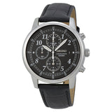 Seiko Chronograph Black Dial Black Leather Men's Watch #SNDC33 - Watches of America