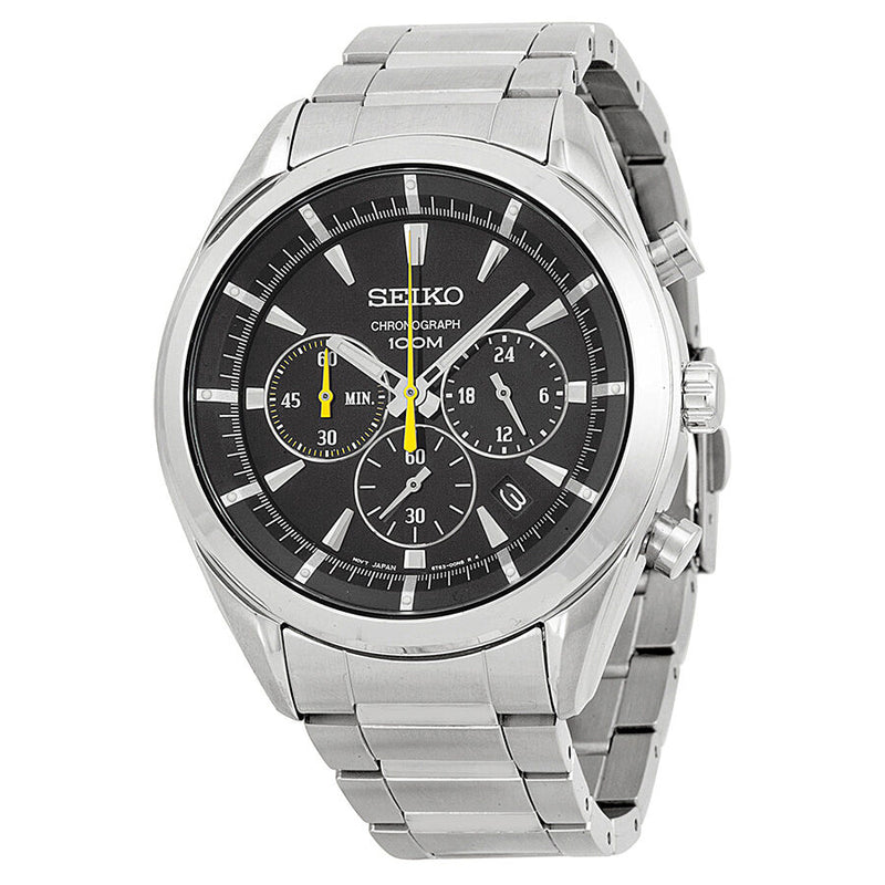 Seiko Chronograph Black Dial Stainless Steel Men's Watch #SSB087 - Watches of America