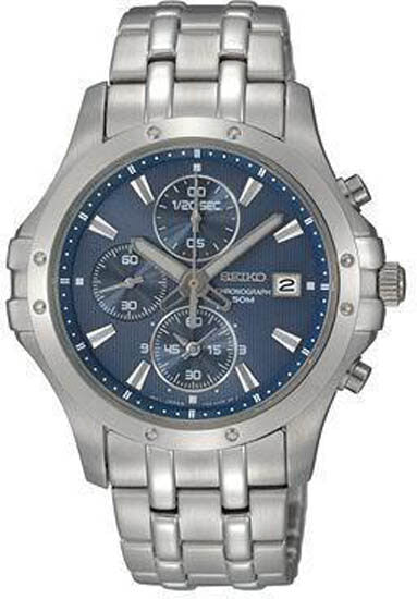 Seiko Chronograph Blue Dial Stainless Steel Men's Watch #SNDC97 - Watches of America