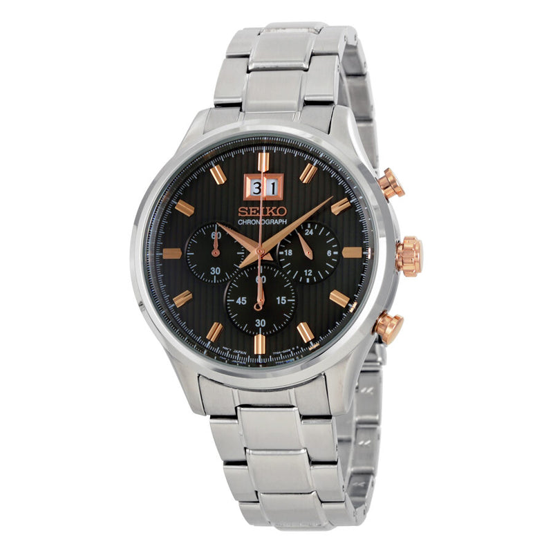 Seiko Chronograph Brown Dial Stainless Steel Men's Watch #SPC151 - Watches of America