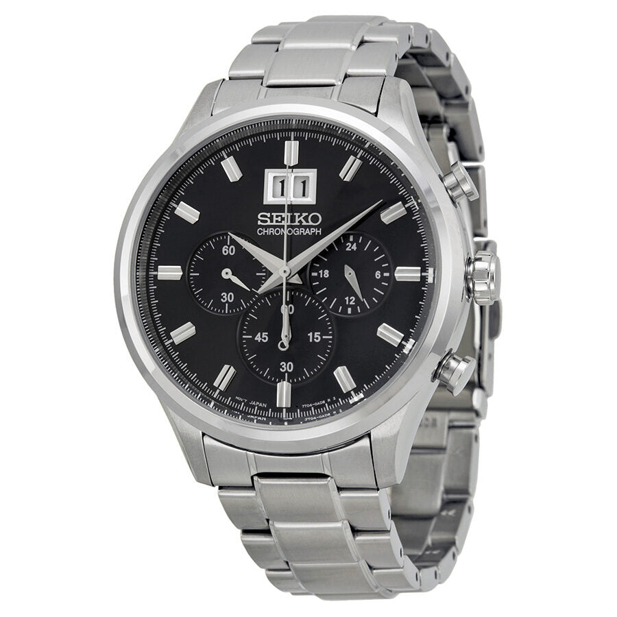 Seiko Chronograph Metallic Blue Dial Stainless Steel Men's Watch #SPC081 - Watches of America