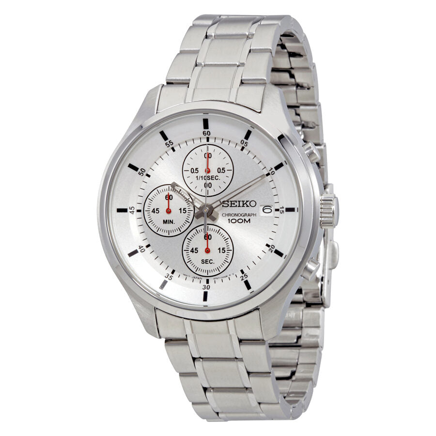 Seiko Chronograph Silver Dial Stainless Steel Men's Watch #SKS535 - Watches of America