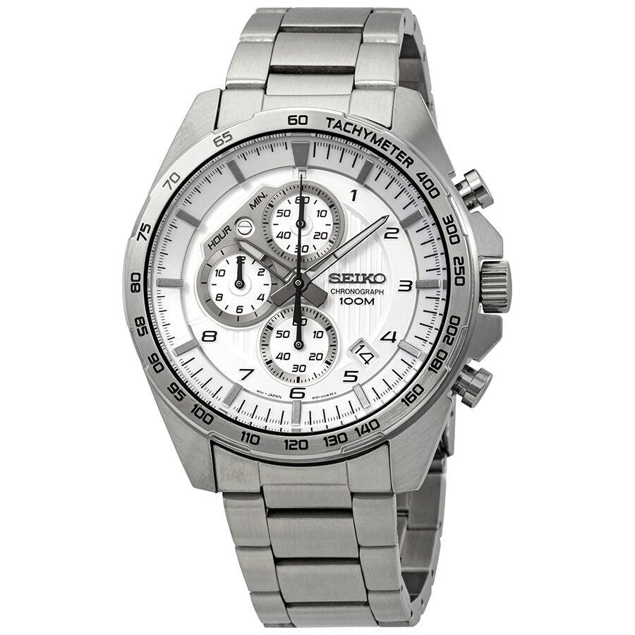 Seiko Chronograph Silver Dial Stainless Steel Men's Watch #SSB317P1 - Watches of America