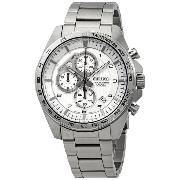 Seiko Chronograph Silver Dial Stainless Steel Men's Watch #SSB317P1 - Watches of America