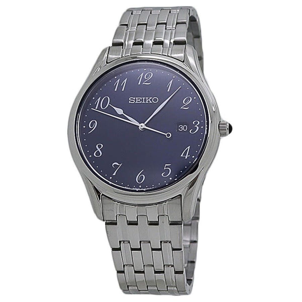 Seiko Clasic Quartz Blue Dial Stainless Steel Men's Watch #SUR301 - Watches of America