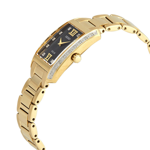Seiko Diamond Black Dial Yellow Gold-tone Ladies Watch #SUP406 - Watches of America #2