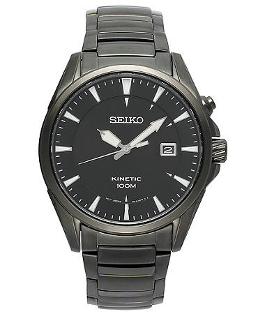 Seiko Kinetic Black Dial Black Stianless Steel Men's Watch #SKA567 - Watches of America