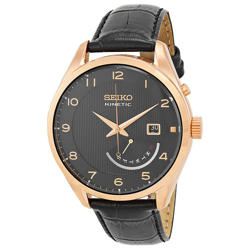 Seiko Kinetic Black Dial Rose Gold-tone Men's Watch #SRN054 - Watches of America