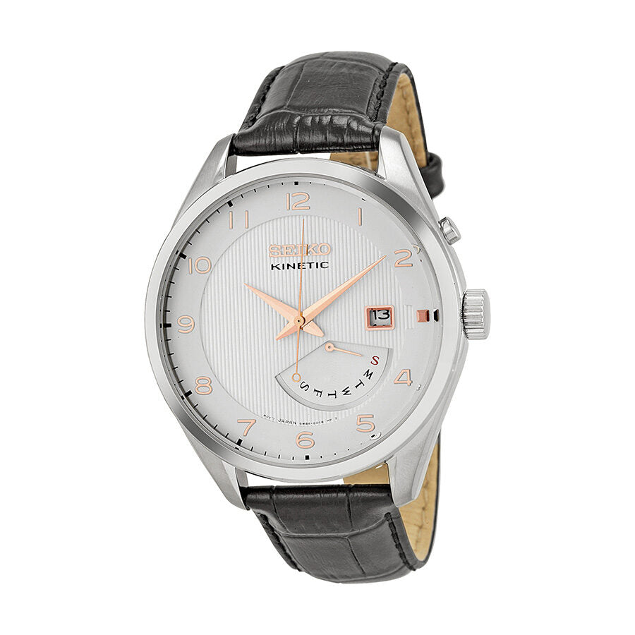 Seiko Kinetic Cream Dial Black Leather Men's Watch #SRN049 - Watches of America