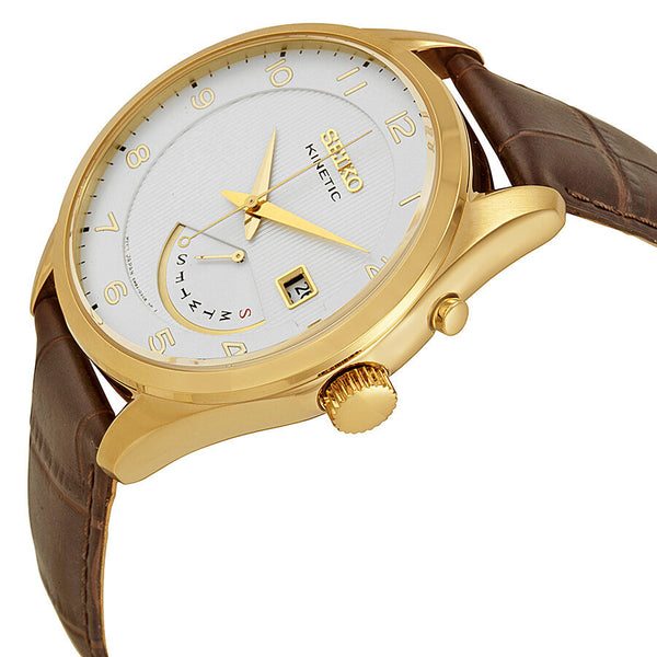 Seiko Kinetic White Dial Brown Leather Men's Watch #SRN052 - Watches of America #2