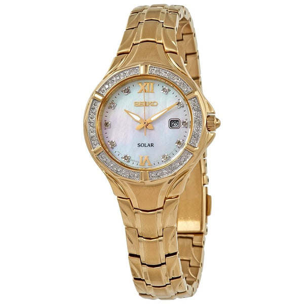 Seiko Solar Powered Mother of Pearl Diamond Dial Ladies Watch 