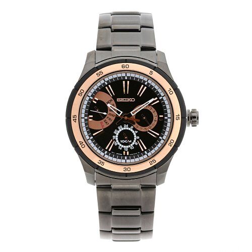 Seiko Multi-Function Black Dial Black PVD Men's Watch #SNT025 - Watches of America