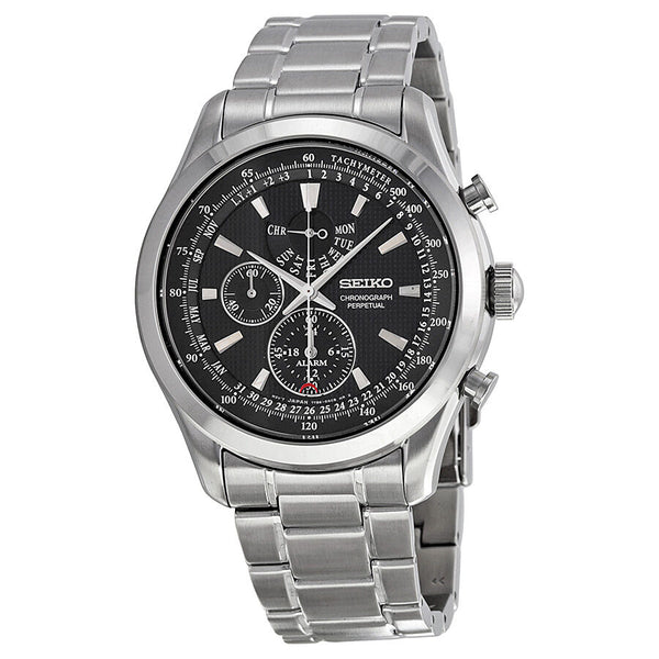 Seiko Neo Classic Alarm Perpetual Black Dial Men's Watch #SPC125 - Watches of America