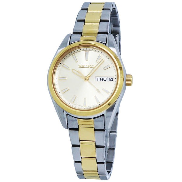Seiko Neo Classic Quartz Gold Dial Two-tone Ladies Watch #SUR354P1 - Watches of America