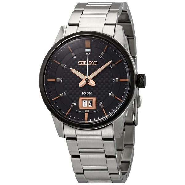 Seiko Quartz Black Dial Stainless Steel Men's Watch #SUR285 - Watches of America