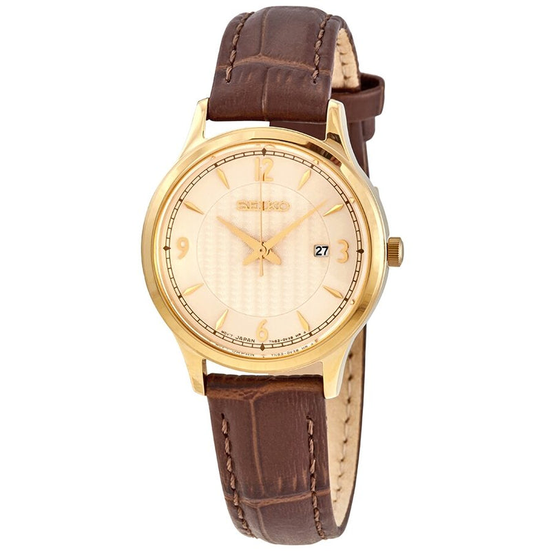 Seiko Quartz Off White Dial Brown Leather Ladies Watch #SXDG96 - Watches of America