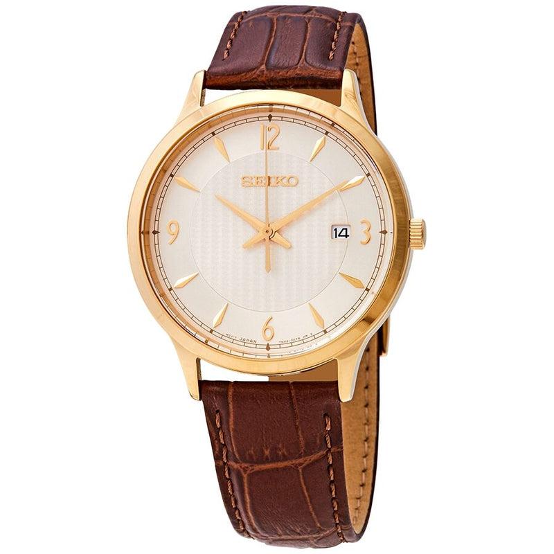 Seiko Quartz White Dial Brown Leather Men's Watch #SGEH86 - Watches of America