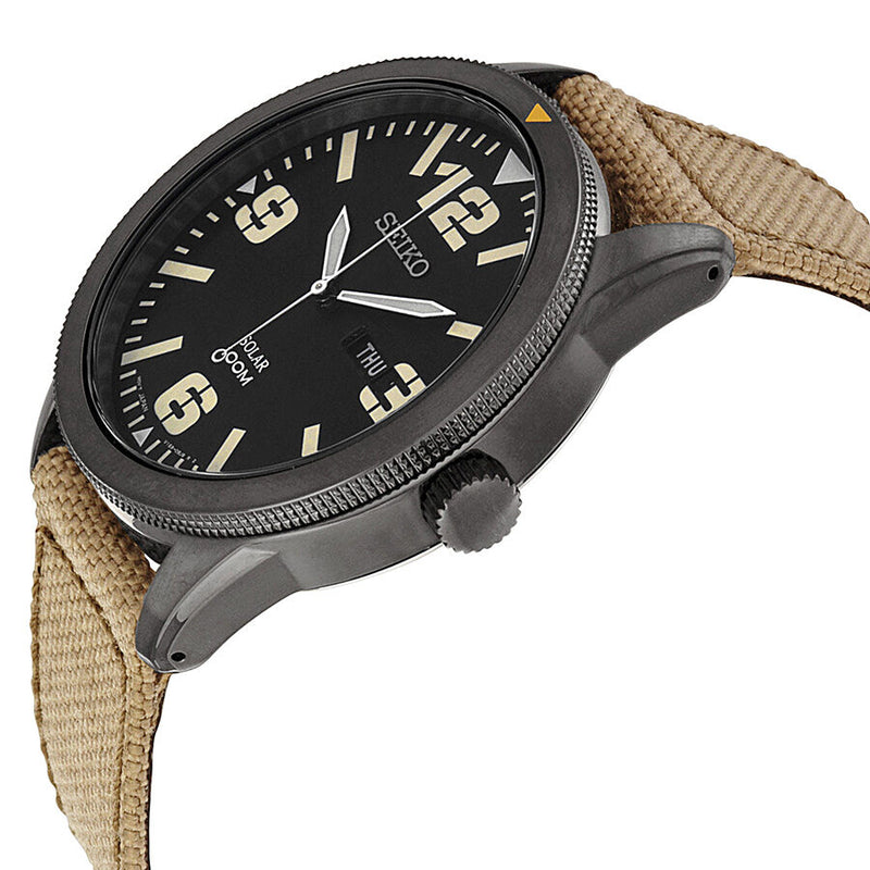 Seiko Solar Black Dial Beige Nylon Men's Watch #SNE331 - Watches of America #2