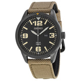 Seiko Solar Black Dial Beige Nylon Men's Watch #SNE331 - Watches of America